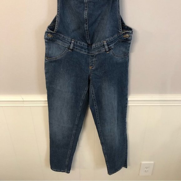 MNG by Mango Medium Blue Pocket Maternity Skinny Overalls Size Small NWT - Picture 6 of 12